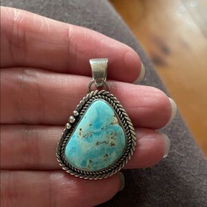 Turquoise and Silver Pendant Necklace Native American